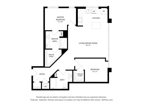 Floor plan for 2 beds, 2 baths, 1180 sqft